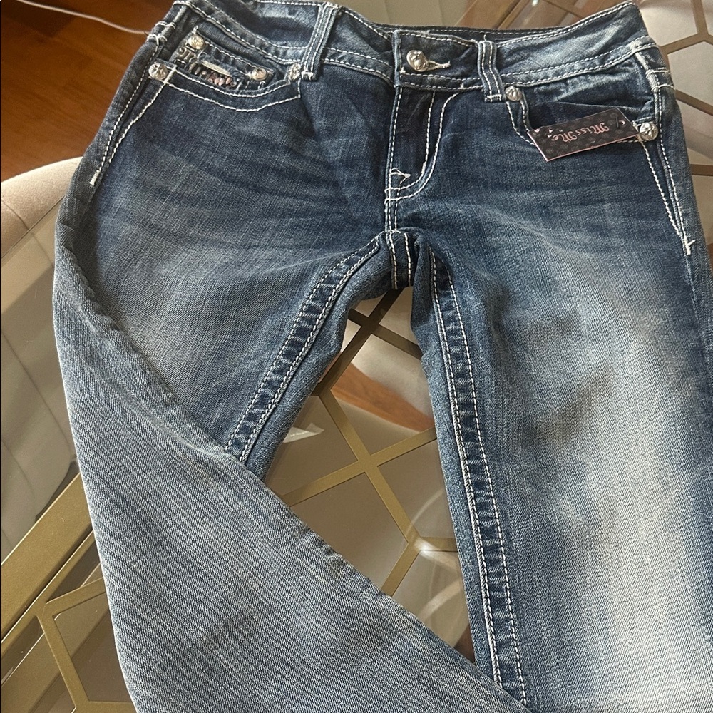 NWT Miss Me Embellished Vintage Blue Boot Cut Jeans Sz 27 inseam 32 - Picture 9 of 11